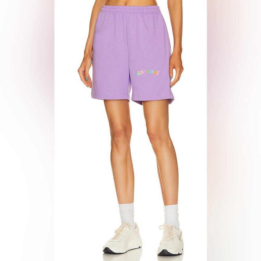 Stay Cool Rainbow Arch Graphic Sweat Shorts M Purple Cotton Lounge Y2K
